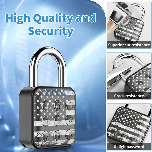 Alt view image 2 of 7 - Locker Lock, 6-Digit Keypad Combination Lock for Gym Lockers Digital Push-Button Padlock, LED Feedback & Zinc Alloy for School Lockers, Employee Lockers and Office Cabinets, 2.95 Inch