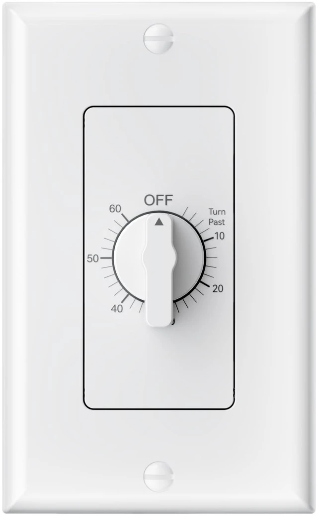 Main image of 60 Min Bathroom Fan Timer Switch for Lights Exhaust Fan, No Neutral Spring Wound Countdown Light Switch Timer Mechanical Timer Light Switch with 1 Minute Intervals, Auto Shut Off, 20A 1HP, ETL