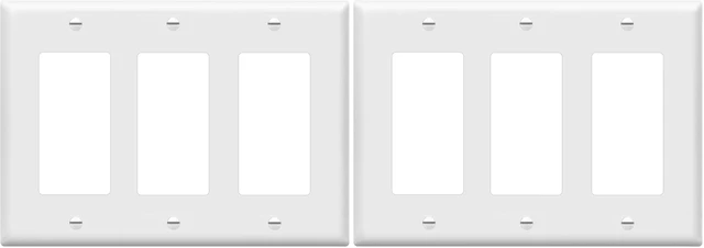 Main image of Decorator Light Switch or Receptacle Outlet Wall Plate, Gloss Finish, Size 3-Gang 4.50" x 6.38", Polycarbonate Thermoplastic, 8833-W, White (Pack of 2)