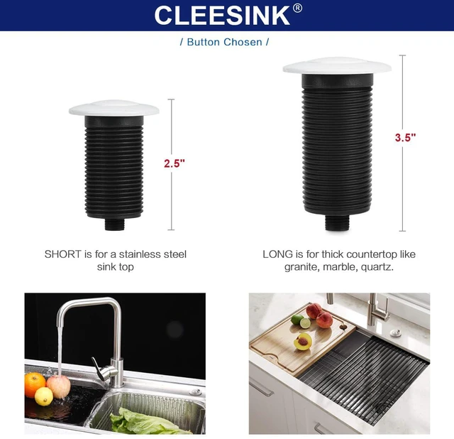 Alt view image 5 of 6 - Garbage Disposal Switch, Cordless Air On Off Kit for Food Waste Disposer, White, SHORT 2.5" Sink Top Push Button by