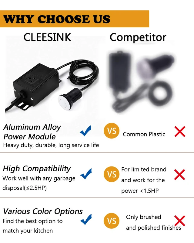 Alt view image 3 of 6 - Sink Top Air Switch Kit Garbage Disposal Part by (LONG/3.5", White)