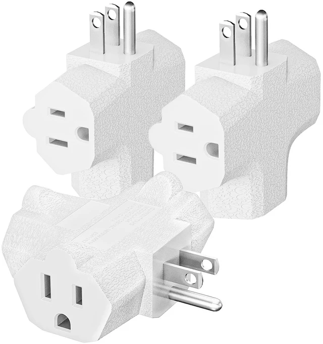 Main image of 3 Outlet Grounding Adapter, Heavy Duty Plug Extender 3 Pack White
