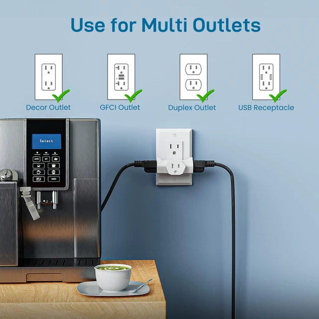 Alt view image 3 of 7 - 3 Outlet Grounding Adapter, Heavy Duty Plug Extender 3 Pack White