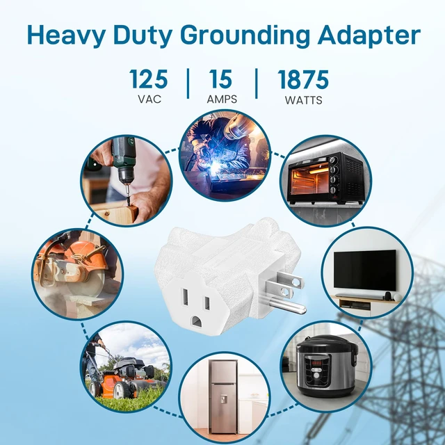 Alt view image 6 of 7 - 3 Outlet Grounding Adapter, Heavy Duty Plug Extender 3 Pack White