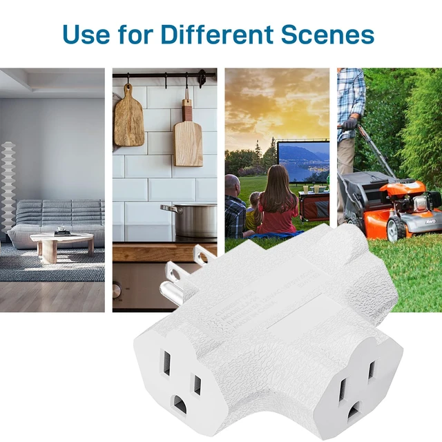 Alt view image 7 of 7 - 3 Outlet Grounding Adapter, Heavy Duty Plug Extender 3 Pack White