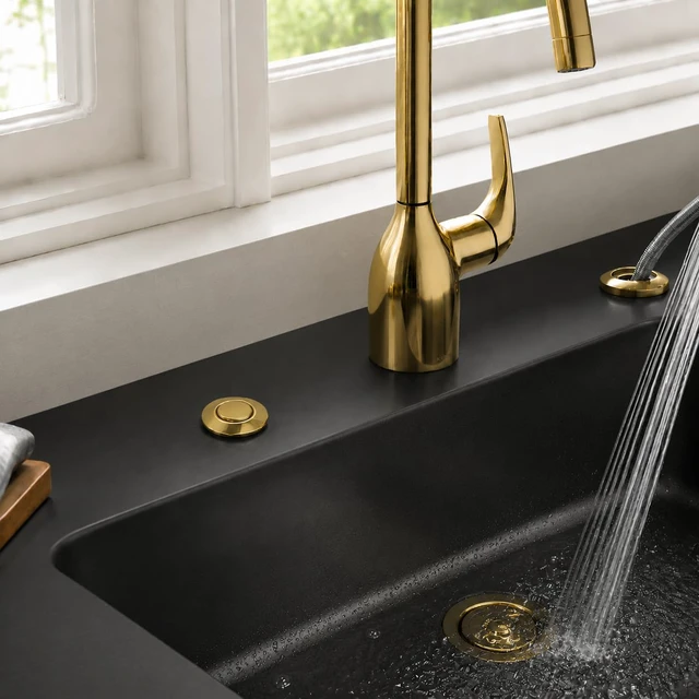 Alt view image 2 of 6 - Sink Top Air Switch Kit Garbage Disposal Part by (SHORT/2.5", Polished Gold)