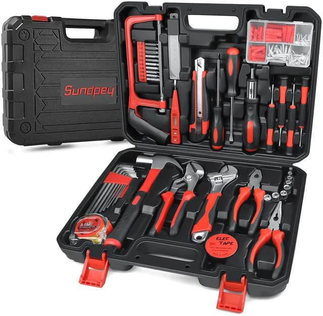 Main image of 148 Pcs Portable Basic Hand Repair Home Tool Kit Set with Case Red with Ratchet Screwdriver & Adjustable Wrench & Water Pump Pliers, for Men Women, for Household House Garage Apartment Dorm