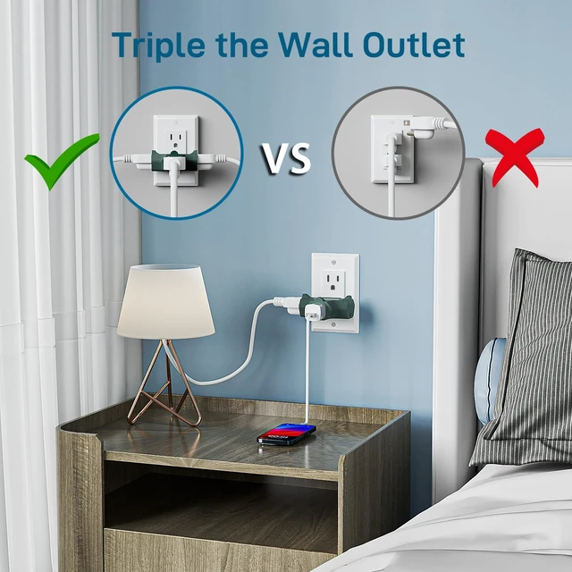 Alt view image 4 of 7 - 3 Outlet Grounding Adapter, Heavy Duty Plug Extender 3 Pack Green