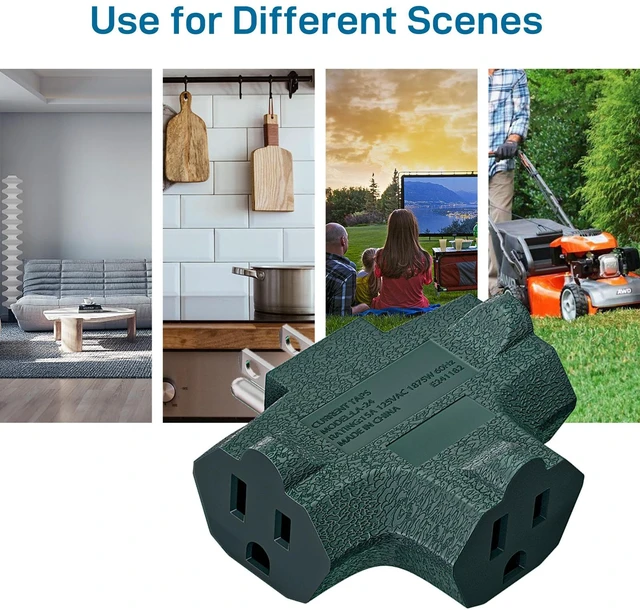 Alt view image 7 of 7 - 3 Outlet Grounding Adapter, Heavy Duty Plug Extender 3 Pack Green