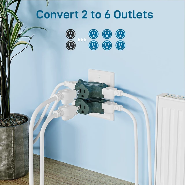 Alt view image 5 of 7 - 3 Outlet Grounding Adapter, Heavy Duty Plug Extender 3 Pack Green