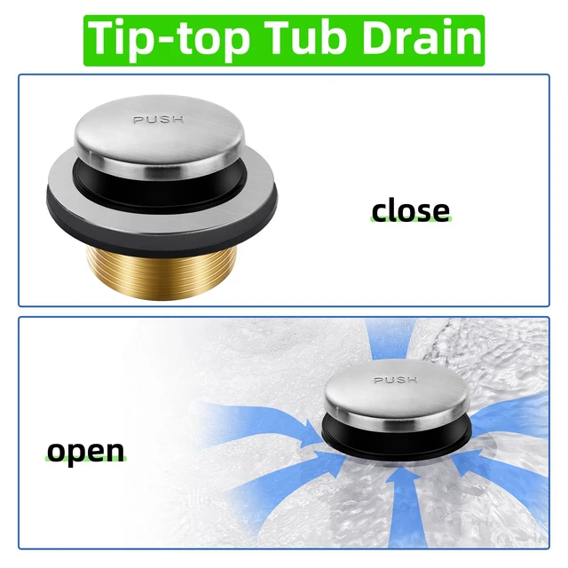 Alt view image 3 of 6 - Tub Drain Kit with Bathtub Drain Stopper (Brushed Nickel) Tip-Toe Tub Drain Trim Set with Two-Hole Overflow Plate, Replacement Conversion Assembly with Universal Fine & Coarse Thread