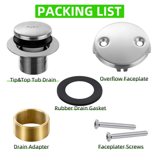 Alt view image 4 of 6 - Tub Drain Kit with Bathtub Drain Stopper (Brushed Nickel) Tip-Toe Tub Drain Trim Set with Two-Hole Overflow Plate, Replacement Conversion Assembly with Universal Fine & Coarse Thread