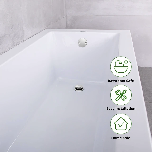 Alt view image 5 of 6 - Tub Drain Kit with Bathtub Drain Stopper (Brushed Nickel) Tip-Toe Tub Drain Trim Set with Two-Hole Overflow Plate, Replacement Conversion Assembly with Universal Fine & Coarse Thread