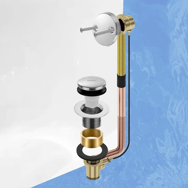 Alt view image 6 of 6 - Tub Drain Kit with Bathtub Drain Stopper (Brushed Nickel) Tip-Toe Tub Drain Trim Set with Two-Hole Overflow Plate, Replacement Conversion Assembly with Universal Fine & Coarse Thread