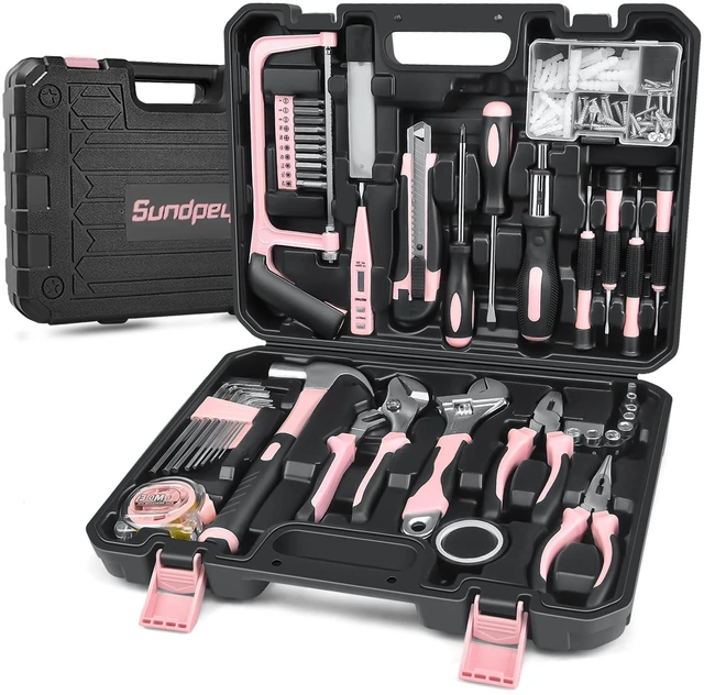 Main image of 148 Pcs Portable Basic Hand Repair Home Tool Kit Set with Case Pink with Ratchet Screwdriver & Adjustable Wrench & Water Pump Pliers, Women Tool Set for Household House Garage Apartment Dorm