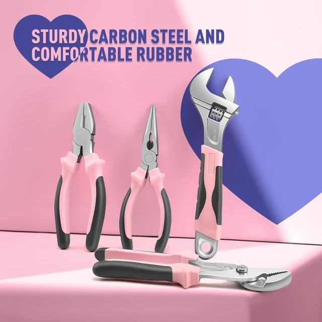 Alt view image 3 of 7 - 148 Pcs Portable Basic Hand Repair Home Tool Kit Set with Case Pink with Ratchet Screwdriver & Adjustable Wrench & Water Pump Pliers, Women Tool Set for Household House Garage Apartment Dorm