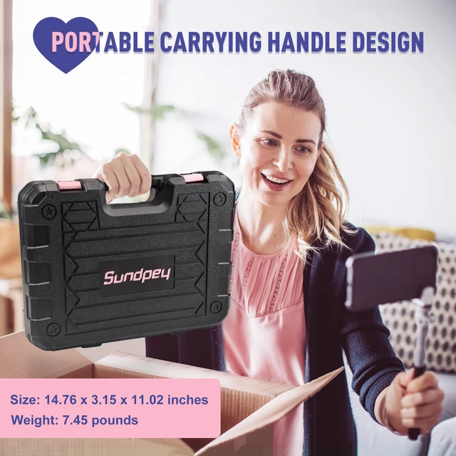 Alt view image 6 of 7 - 148 Pcs Portable Basic Hand Repair Home Tool Kit Set with Case Pink with Ratchet Screwdriver & Adjustable Wrench & Water Pump Pliers, Women Tool Set for Household House Garage Apartment Dorm