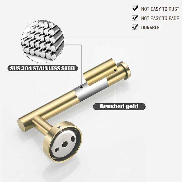 Alt view image 6 of 7 - Gold Bathroom Hardware, Toilet Paper Holder Towel Ring and Robe Hook Brushed Gold Bathroom Accessories Set Wall Mount 3 Pieces Stainless Steel1