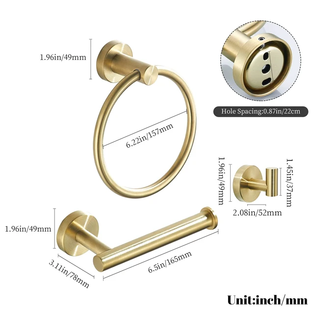 Alt view image 7 of 7 - Gold Bathroom Hardware, Toilet Paper Holder Towel Ring and Robe Hook Brushed Gold Bathroom Accessories Set Wall Mount 3 Pieces Stainless Steel1