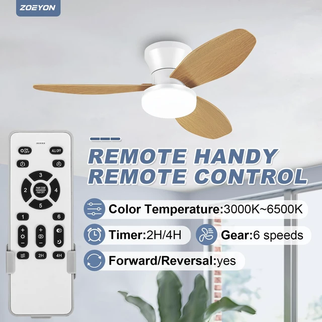 Alt view image 5 of 7 - Small White&Wood Ceiling Fan with Light - 35 Inch Flush Mount Ceiling Fan with Lights and Remote, Low Profile Ceiling Fans with 3 Reversible Blades, 6 Speeds, Ceiling Fans for Bedroom Kitchen