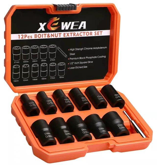 Alt view image 7 of 7 - 12PCS 1/2-Inch Drive Lug Nut Remover Set, Wheel Lock Removal Kit Stripped Wheel Lock Removal Extractor, Cr-Mo Twist Socket Kit, For Removing Damaged, Frozen, Rusted, Studs