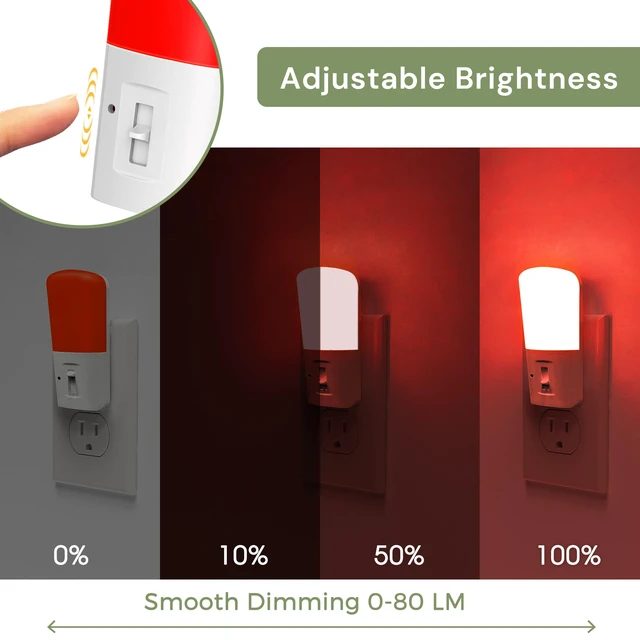 Alt view image 4 of 7 - Red Light Night Light Plug in, Dimmable LED Night Lights 2 Pack Dusk to Dawn Sensor, Sleep Aid Red, 0-80LM Adjustable Brightness Red Nightlight for Nursery Kids Room Hallway Kitchen Gift