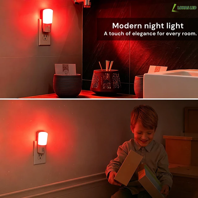 Alt view image 6 of 7 - Red Light Night Light Plug in, Dimmable LED Night Lights 2 Pack Dusk to Dawn Sensor, Sleep Aid Red, 0-80LM Adjustable Brightness Red Nightlight for Nursery Kids Room Hallway Kitchen Gift