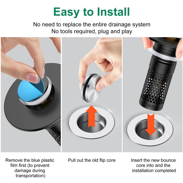 Alt view image 4 of 7 - Bathroom Sink Drain Strainer,Universal Pop-Up Sink Stopper Hair Catcher Anti-Clog Stainless Steel Drain Filter Basket, Removable Sink Drain for Bathroom Sink Stopper