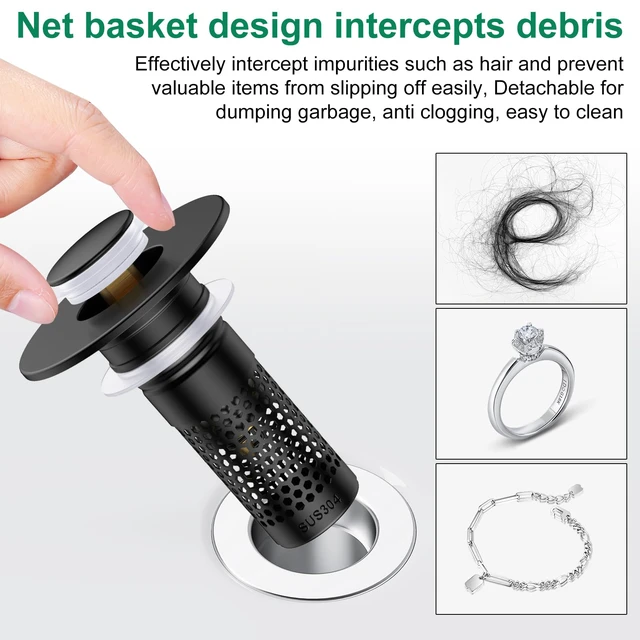 Alt view image 5 of 7 - Bathroom Sink Drain Strainer,Universal Pop-Up Sink Stopper Hair Catcher Anti-Clog Stainless Steel Drain Filter Basket, Removable Sink Drain for Bathroom Sink Stopper