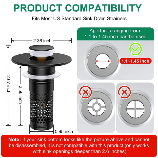 Alt view image 7 of 7 - Bathroom Sink Drain Strainer,Universal Pop-Up Sink Stopper Hair Catcher Anti-Clog Stainless Steel Drain Filter Basket, Removable Sink Drain for Bathroom Sink Stopper
