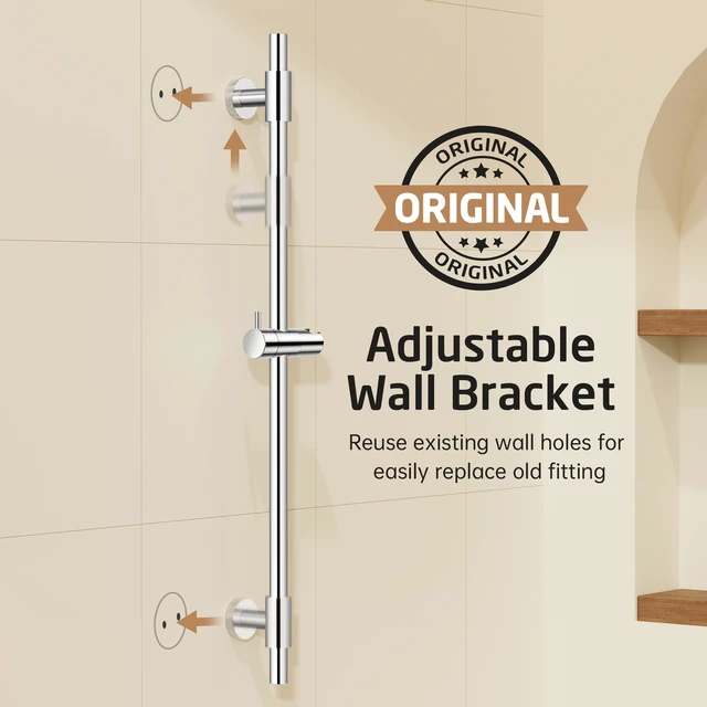 Alt view image 2 of 7 - 30-Inch Shower Slide Bar with Adjustable Handheld Shower Head Holder, Reuse Existing Holes, SUS304 Polished Stainless Steel Wall Mount for Bathroom, Drilling Required, F209S78-PS