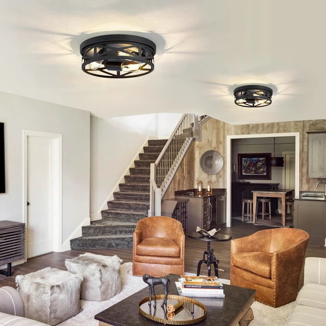 Alt view image 2 of 6 - 2 Pack Flush Mount Ceiling Light Fixture,3-Light Hallway Light Fixtures,13 inch Light Fixture Ceiling Mount for Kitchen Entryway Hall,E26 Base