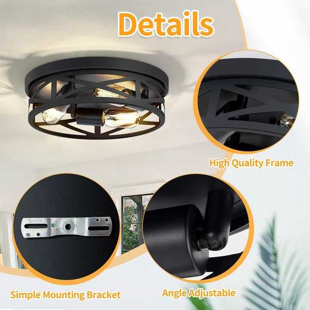 Alt view image 5 of 6 - 2 Pack Flush Mount Ceiling Light Fixture,3-Light Hallway Light Fixtures,13 inch Light Fixture Ceiling Mount for Kitchen Entryway Hall,E26 Base