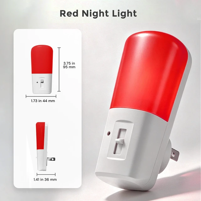 Alt view image 7 of 7 - Red Light Night Light Plug in, Dimmable LED Night Lights 2 Pack Dusk to Dawn Sensor, Sleep Aid Red, 0-80LM Adjustable Brightness Red Nightlight for Nursery Kids Room Hallway Kitchen Gift
