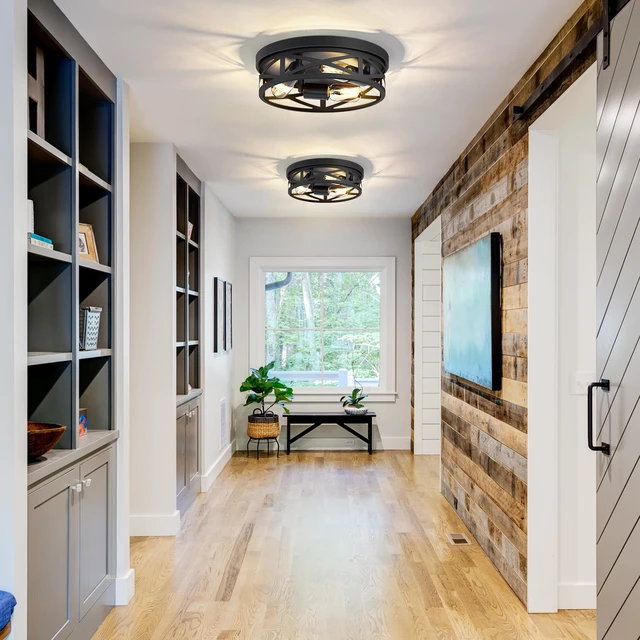 Alt view image 3 of 6 - 2 Pack Flush Mount Ceiling Light Fixture,3-Light Hallway Light Fixtures,13 inch Light Fixture Ceiling Mount for Kitchen Entryway Hall,E26 Base