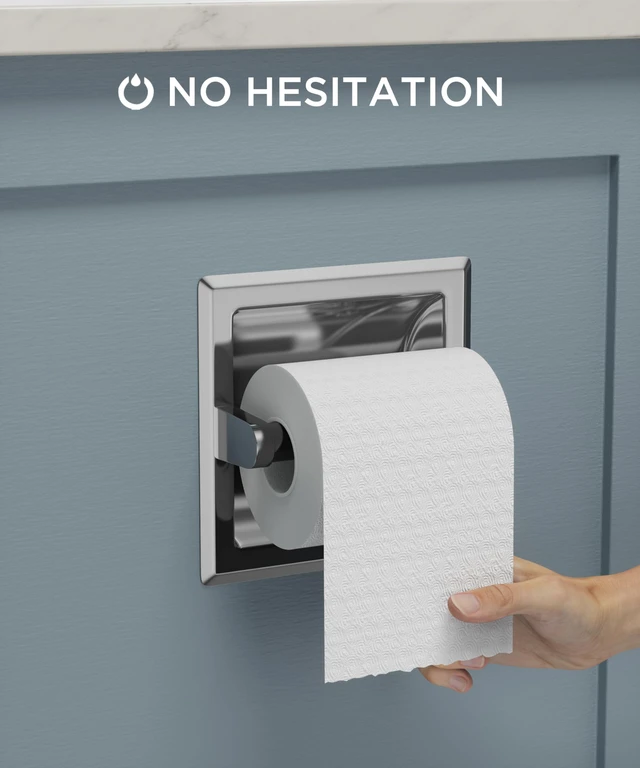 Alt view image 2 of 7 - Recessed Toilet Paper Holder for Mega Rolls, Chrome Stainless Steel Tissue Roll Holder Wall Mount for Bathroom Space-Saving Design, in Wall Toilet Paper Dispenser Insert