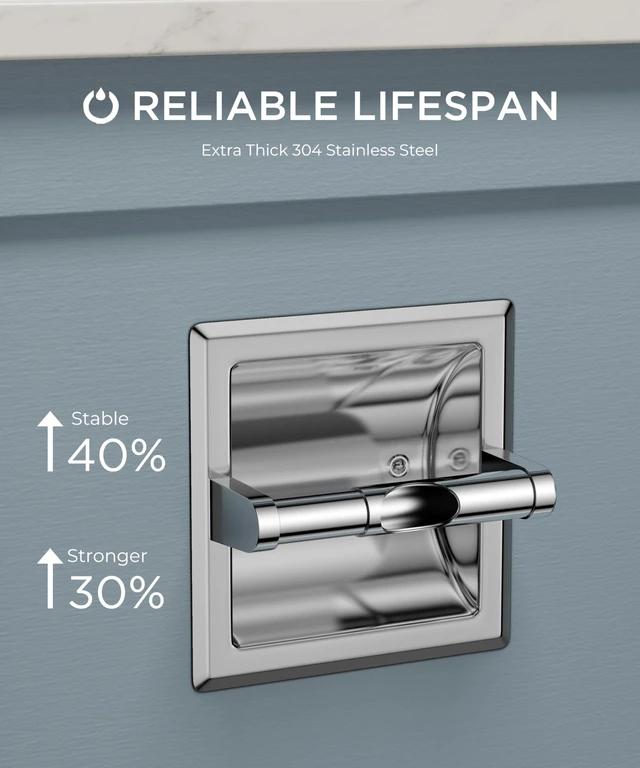 Alt view image 4 of 7 - Recessed Toilet Paper Holder for Mega Rolls, Chrome Stainless Steel Tissue Roll Holder Wall Mount for Bathroom Space-Saving Design, in Wall Toilet Paper Dispenser Insert