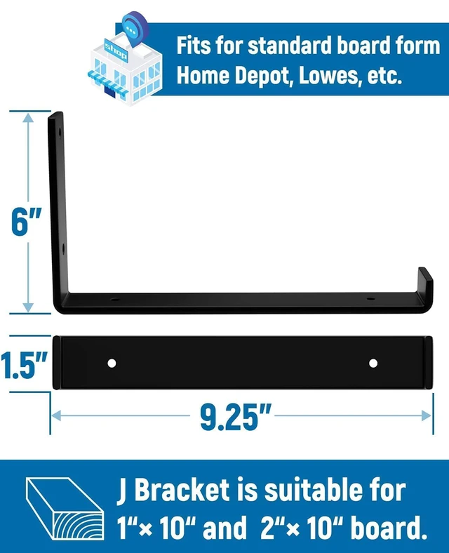 Alt view image 3 of 7 - 10 inch Shelf Brackets 4-Pack, 1/5" Thick Floating Shelf Bracket 9.25" x 6" x 1.5", Heavy Duty Shelf Support for DIY Wall Shelf, Black Industrial Bracket for Kitchen, Garage, Living Room