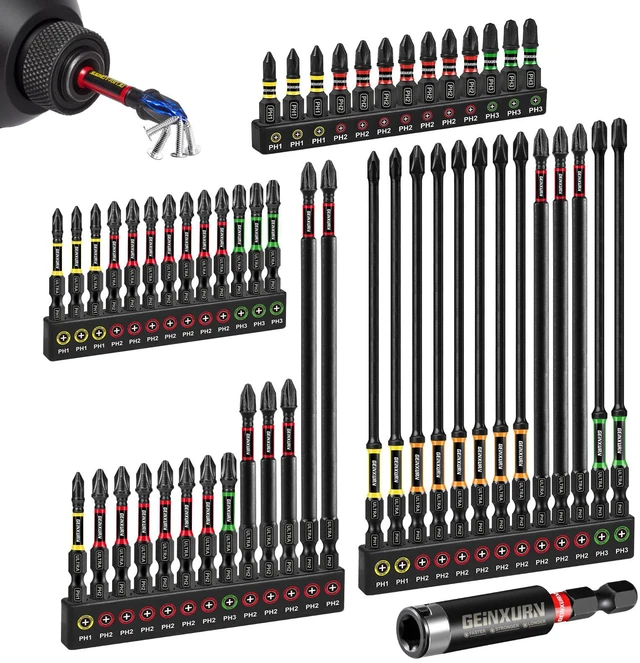 Main image of 52 Piece Impact #1#2#3 Phillips Screwdriver Bits Set, 1 2 3 6 (PH1/PH2/PH3) Magnetic S2 Steel Cross Driver Bits and Impact Bit Holder with Color Coded Base