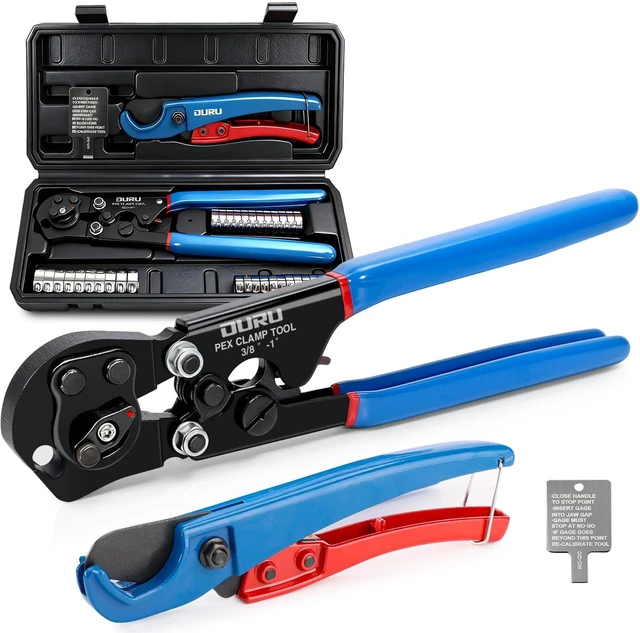 Main image of PEX Crimping Tool Kit, Cinch & Remove, 3/8" to 1", Storage Box 2 IN 1 Ratchet Crimp Tool, Includes Stainless Steel Pex Clamps 1/2" 25PCS, 3/4" 10PCS, PEX Cutter, Plumbing Applications