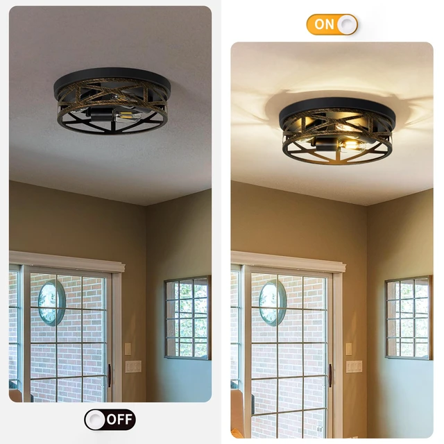 Alt view image 6 of 6 - 2 Pack Flush Mount Ceiling Light,3-Light Vintage Farmhouse Ceiling Light,Kitchen Lighting Fixtures,Light Fixtures Ceiling Mount for Hallway,Entryway,Bedroom,E26 Base