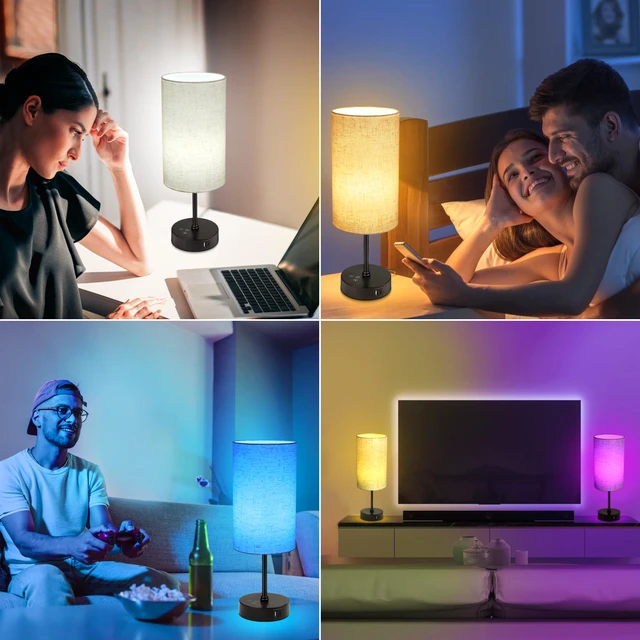 Alt view image 7 of 7 - 17Inch Table Lamp for Bedroom, Touch Control Bedside Lamp for Reading, 3 CCT & 7 RGB Color Changing, Dimmable Nightstand Lamp for Kids Room Living Room Office, Beige Shade