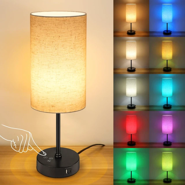 Main image of 17Inch Table Lamp for Bedroom, Touch Control Bedside Lamp for Reading, 3 CCT & 7 RGB Color Changing, Dimmable Nightstand Lamp for Kids Room Living Room Office, Beige Shade
