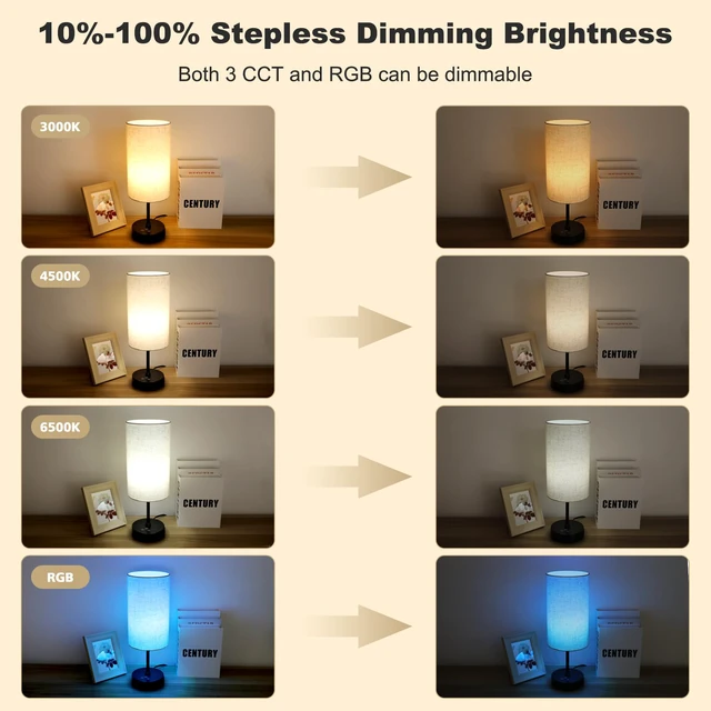 Alt view image 4 of 7 - 17Inch Table Lamp for Bedroom, Touch Control Bedside Lamp for Reading, 3 CCT & 7 RGB Color Changing, Dimmable Nightstand Lamp for Kids Room Living Room Office, Beige Shade