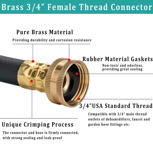 Alt view image 2 of 5 - 20FT Dehumidifier Drain Hose with 3/4 FHT Brass Rustproof Connector Versatile Drain Hose Perfectly Compatible with most Dehumidifiers and 3/4 external thread outlet (Black, 20FT)