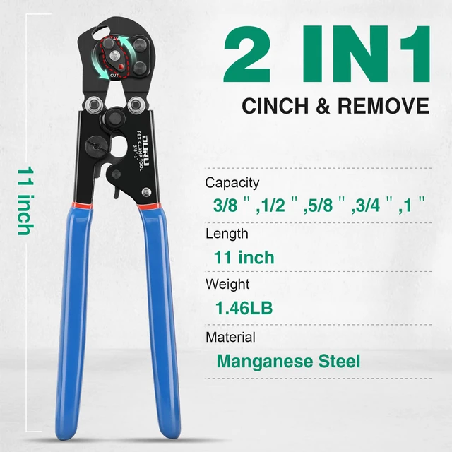 Alt view image 2 of 7 - PEX Crimping Tool Kit, Cinch & Remove, 3/8" to 1", with PEX Cutter 2 IN 1 Ratchet Crimp Tool, Non-Slip Grip, Plastic Storage Box, Plumbing Applications