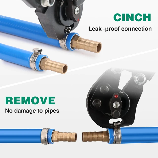 Alt view image 3 of 7 - PEX Crimping Tool Kit, Cinch & Remove, 3/8" to 1", with PEX Cutter 2 IN 1 Ratchet Crimp Tool, Non-Slip Grip, Plastic Storage Box, Plumbing Applications