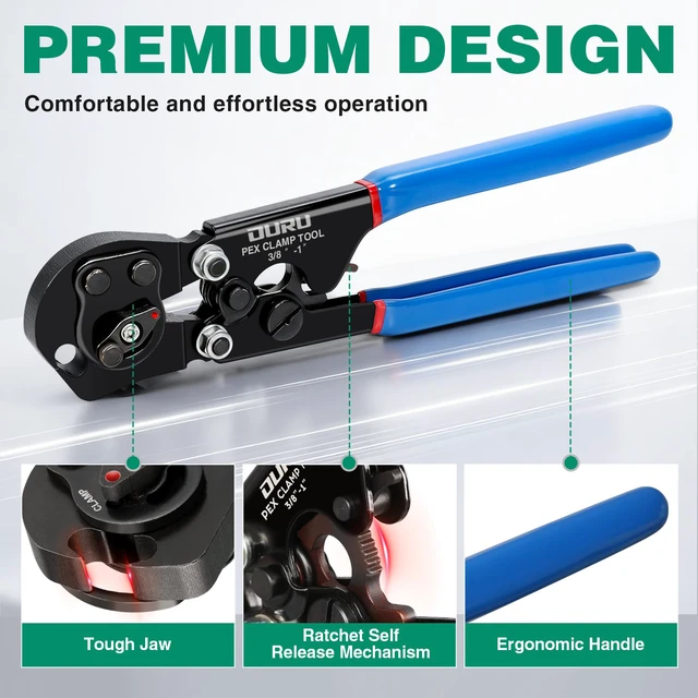 Alt view image 4 of 7 - PEX Crimping Tool Kit, Cinch & Remove, 3/8" to 1", with PEX Cutter 2 IN 1 Ratchet Crimp Tool, Non-Slip Grip, Plastic Storage Box, Plumbing Applications