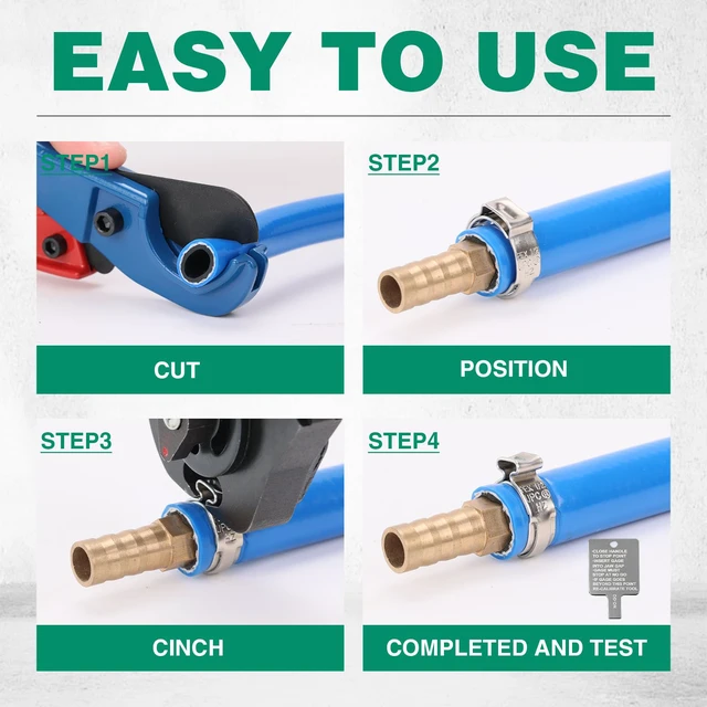 Alt view image 6 of 7 - PEX Crimping Tool Kit, Cinch & Remove, 3/8" to 1", with PEX Cutter 2 IN 1 Ratchet Crimp Tool, Non-Slip Grip, Plastic Storage Box, Plumbing Applications