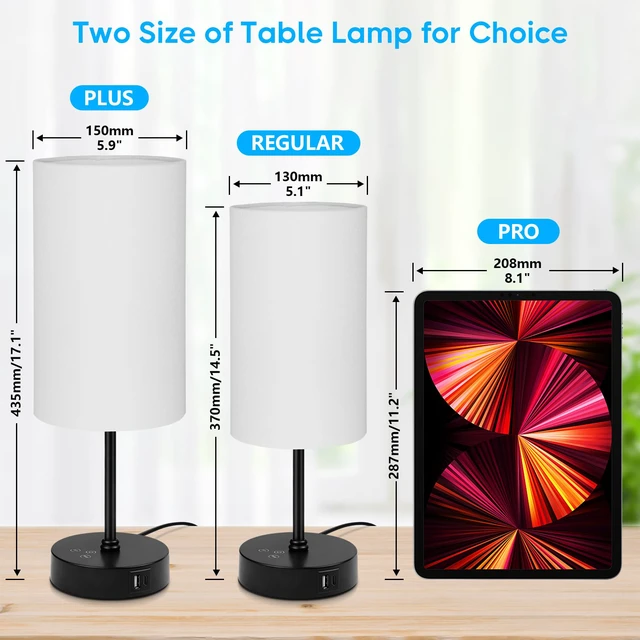 Alt view image 2 of 7 - 17Inch Table Lamp, 3 CCT 3000K/4500K/6500K & RGB Color Changing, Stepless Dimmable Bedside Lamp for Reading, Ambience Nightstand Light for Home Decor Party, White Shade